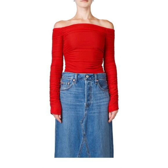 SIMON MILLER Mesh NAI Long Sleeve Top in Lava Red Medium - Picture 7 of 9